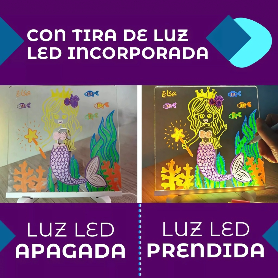 LumiTab: Pizarra LED Acrílica, incluye atril + 7 plumones de colores GRATIS 🎁