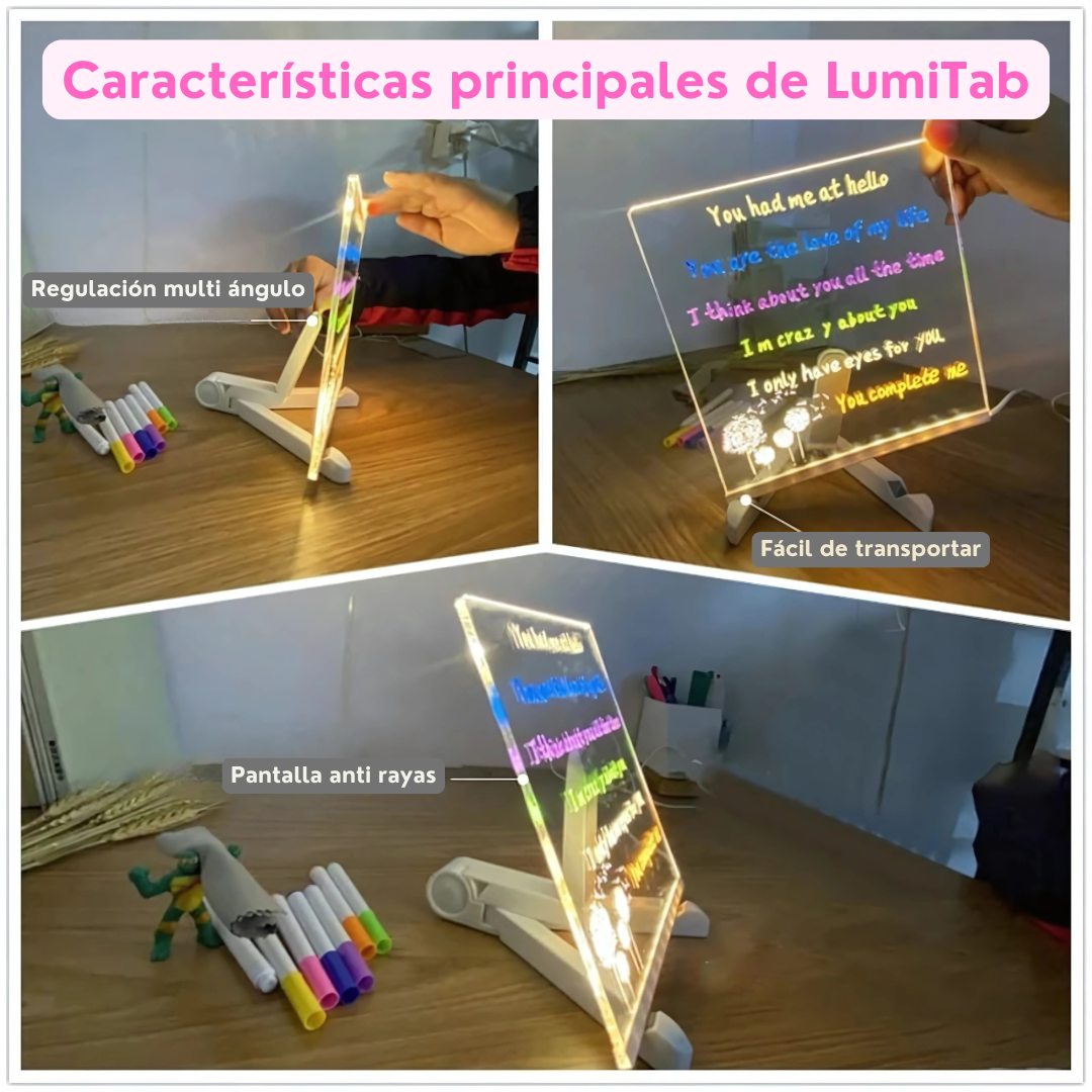 LumiTab: Pizarra LED Acrílica, incluye atril + 7 plumones de colores GRATIS 🎁